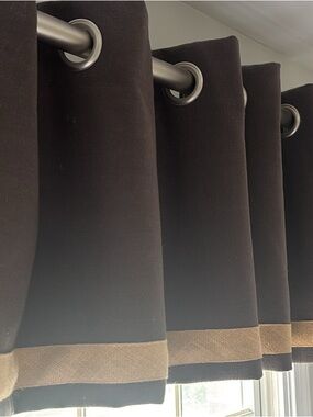 Calico Corner Custom Dark Gray Grommet Curtain Valance with Tan Border set of 2